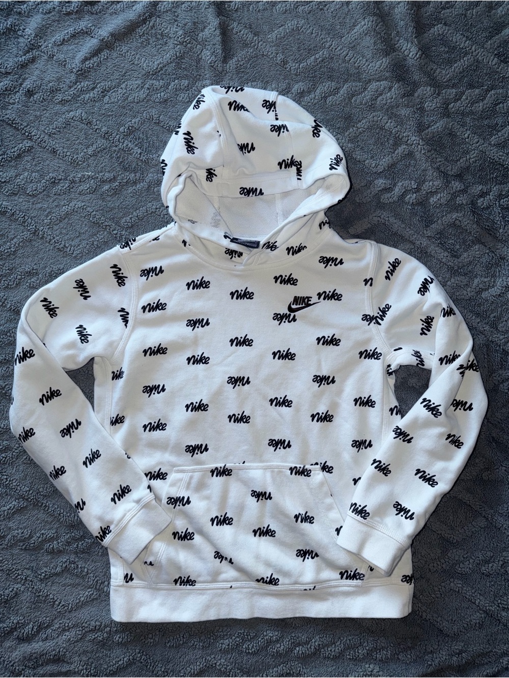 Nike White Crewneck with Black All-Over Logo